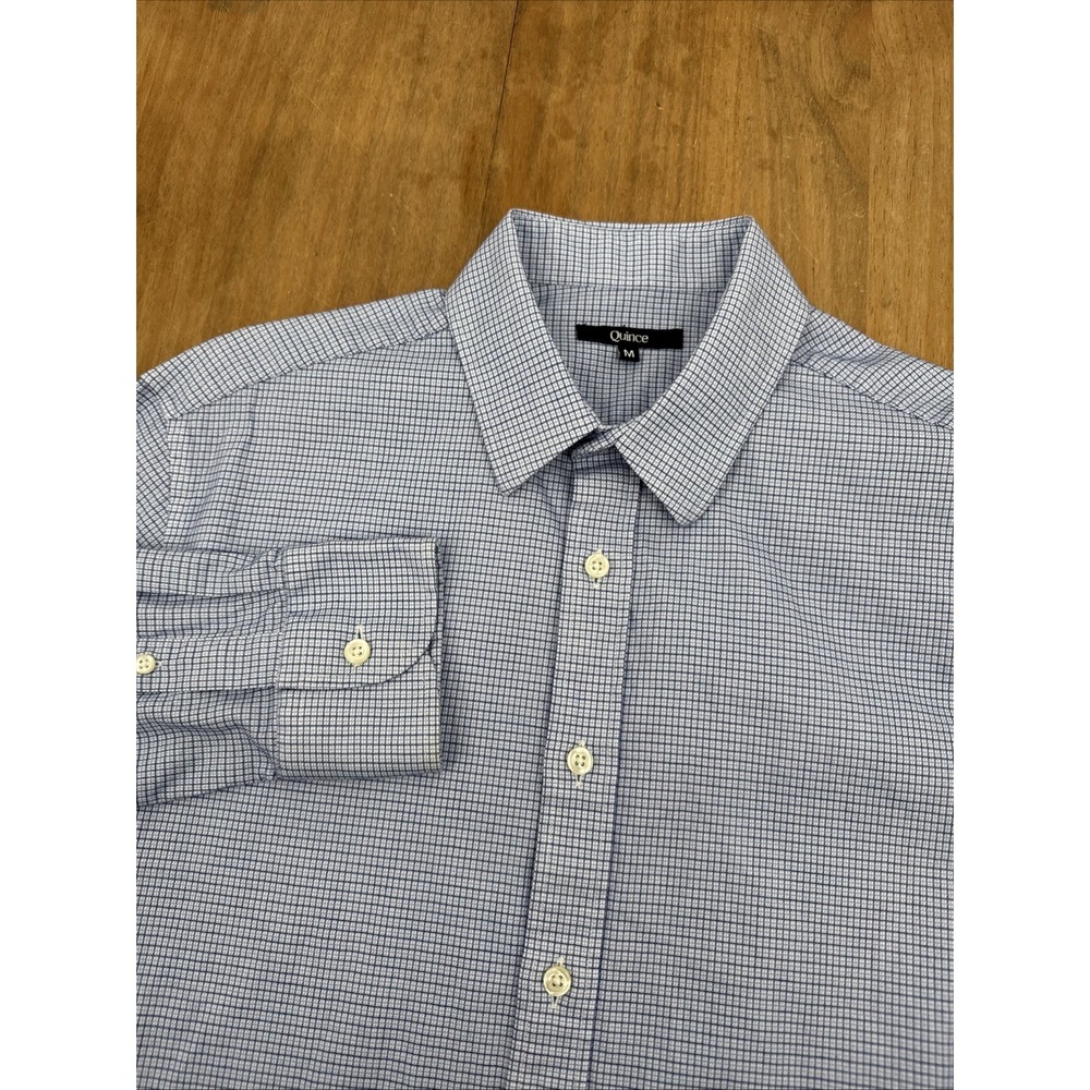 Quince Long Sleeve Button Down Shirt Men's M Blue Micro Check Cotton Casual